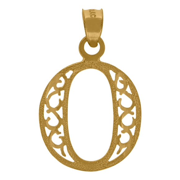 10kt Yellow Gold Unisex Letter O Initial Charm Pendant