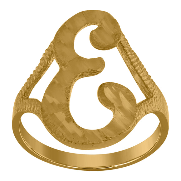 10kt Yellow Gold Womens Diamond-cut Textured Initial Letter E Band Ring
