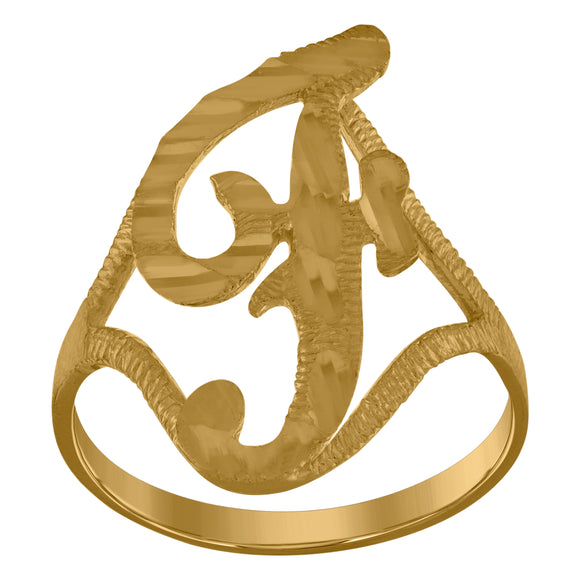 10kt Yellow Gold Womens Diamond-cut Textured Initial Letter F Band Ring