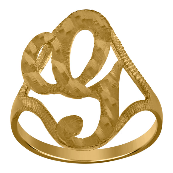 10kt Yellow Gold Womens Diamond-cut Textured Initial Letter G Band Ring