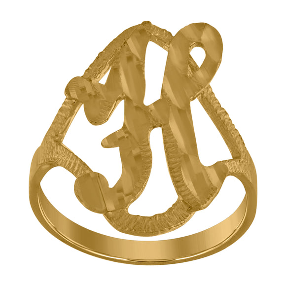 10kt Yellow Gold Womens Diamond-cut Textured Initial Letter H Band Ring