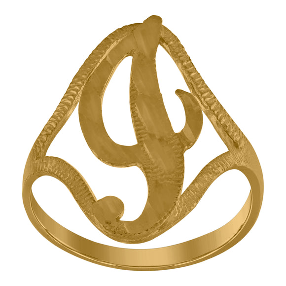 10kt Yellow Gold Womens Diamond-cut Textured Initial Letter I Band Ring