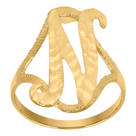 10kt Yellow Gold Womens Diamond-cut Textured Initial Letter N Band Ring