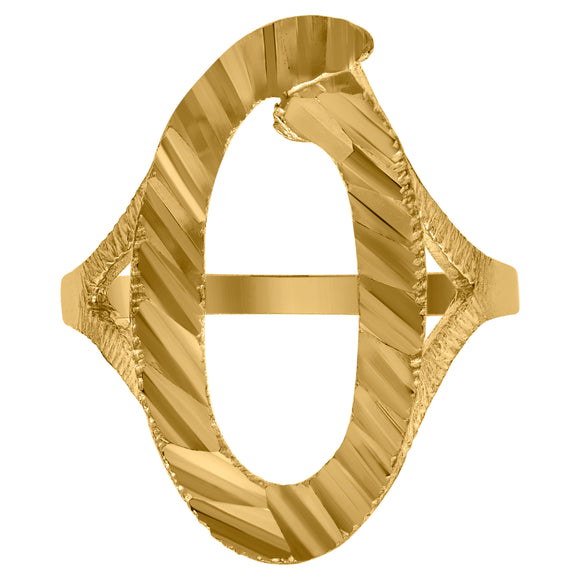10kt Yellow Gold Womens Diamond-cut Textured Initial Letter O Band Ring