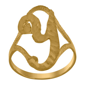 10kt Yellow Gold Womens Diamond-cut Textured Initial Letter Y Band Ring