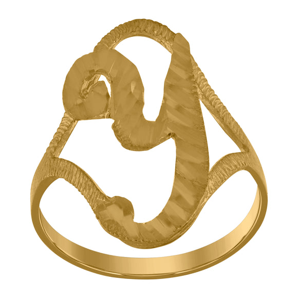 10kt Yellow Gold Womens Diamond-cut Textured Initial Letter Y Band Ring