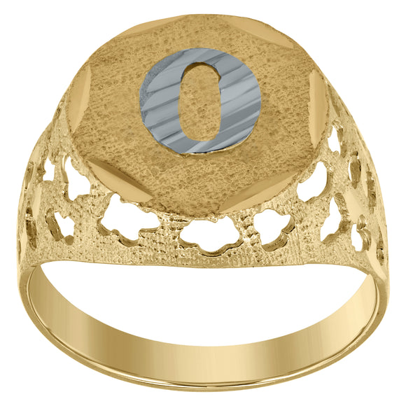 10kt Two-tone Gold Mens Diamond-cut Textured Initial Letter O Band Ring