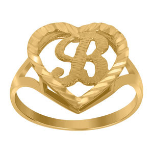 10kt Yellow Gold Womens Diamond-cut Textured Heart Initial Letter B Band Ring