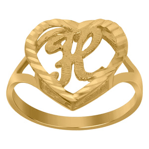 10kt Yellow Gold Womens Diamond-cut Textured Heart Initial Letter H Band Ring