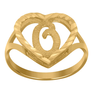 10kt Yellow Gold Womens Diamond-cut Textured Heart Initial Letter O Band Ring