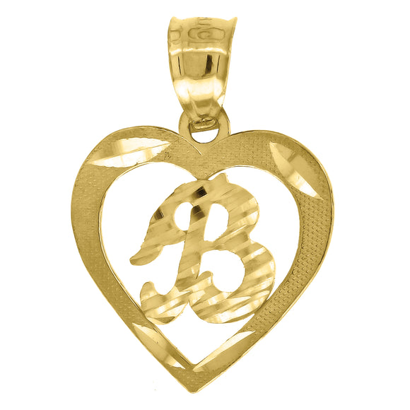 10kt Yellow Gold Womens Diamond-cut Heart Initial B Charm Pendant