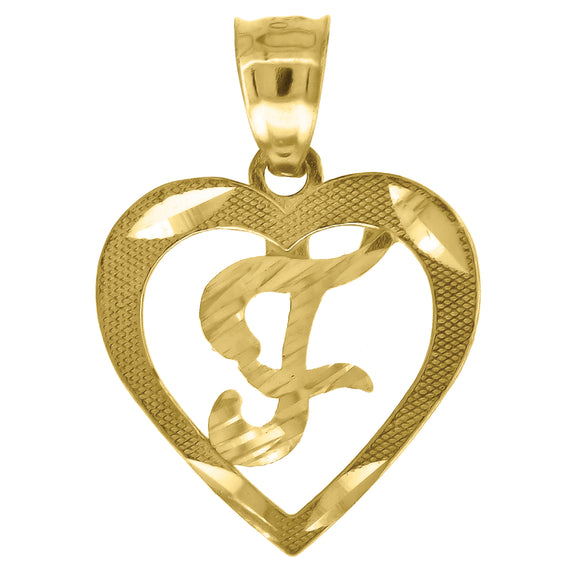 10kt Yellow Gold Womens Diamond-cut Heart Initial F Charm Pendant