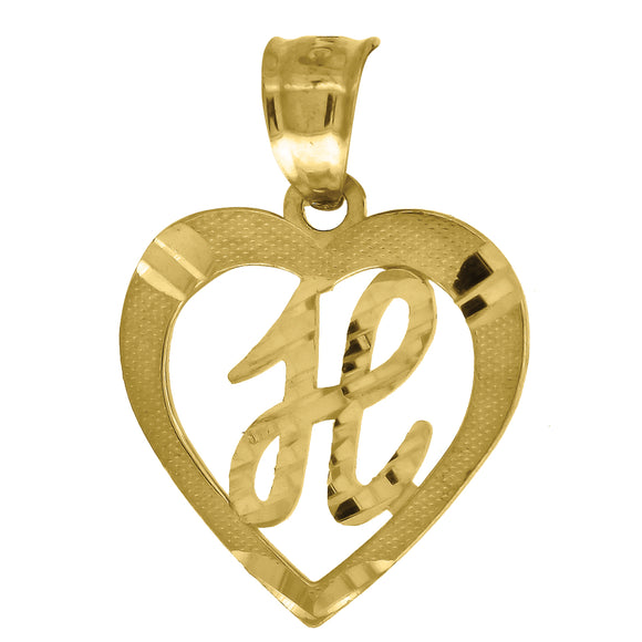 10kt Yellow Gold Womens Diamond-cut Heart Initial H Charm Pendant