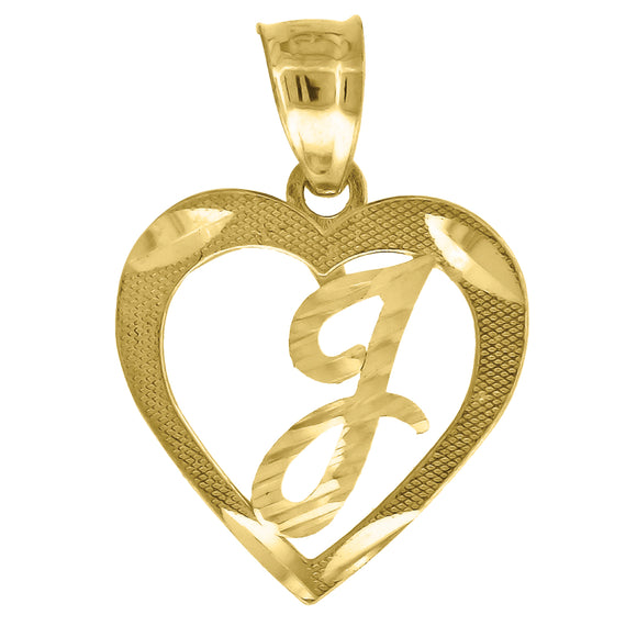 10kt Yellow Gold Womens Diamond-cut Heart Initial J Charm Pendant