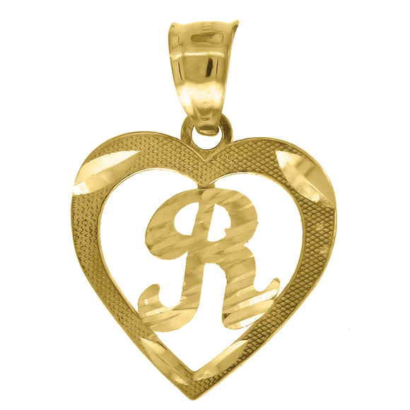 10kt Yellow Gold Diamond-cut Womens Letter R Ht:20.3mm x W:14.7mm Initial Charm Pendant