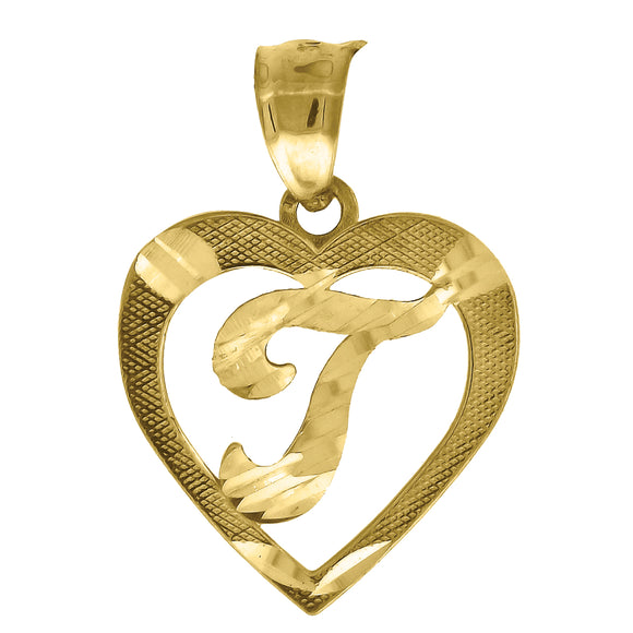 10kt Yellow Gold Womens Diamond-cut Heart Initial T Charm Pendant