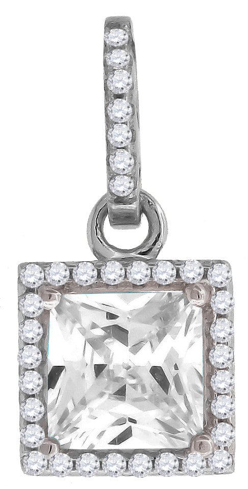 925 Sterling Silver Womens Cubic Zirconia Fashion Square Charm Pendant