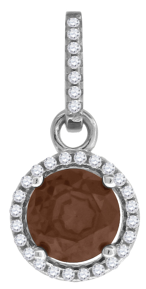 925 Sterling Silver Womens Brown Cubic Zirconia Fashion Round Charm Pendant