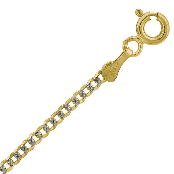 10kt Two-tone Gold Unisex Solid Pave Cuban Chain 1.9mm 26 Inches