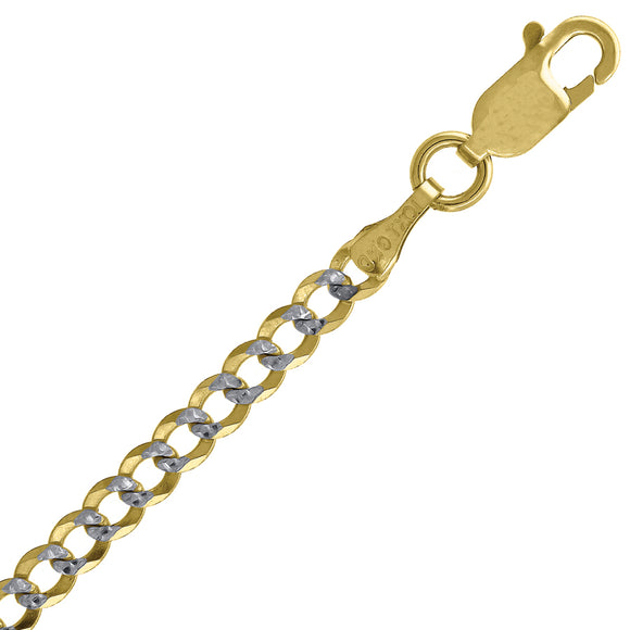 10kt Two-tone Gold Unisex Solid Pave Cuban Bracelet 3mm 9 Inches