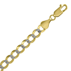 10kt Two-tone Gold Unisex Solid Pave Cuban Chain 5.5mm 30 Inches