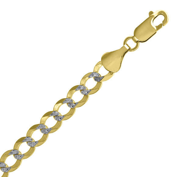 10kt Two-tone Gold Mens Solid Pave Cuban Bracelet 7mm 9 Inches