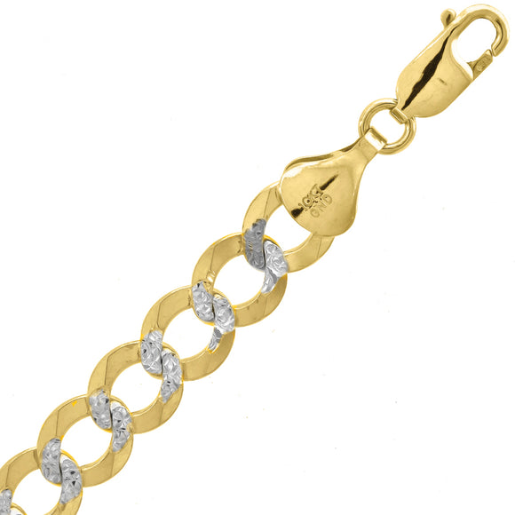 10kt Two-tone Gold Mens Solid Pave Cuban Bracelet 8.3mm 9 Inches