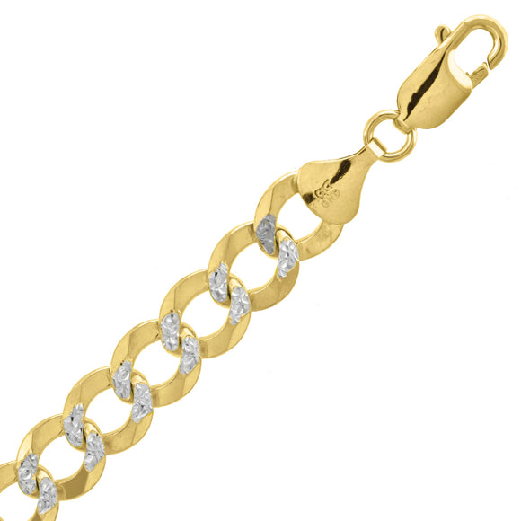 10kt Two-tone Gold Mens Solid Pave Cuban Bracelet 9.7mm 9 Inches
