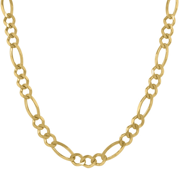 10kt Yellow Gold Mens Solid Figaro Bracelet 6.5mm 9 inches