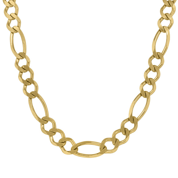 10kt Yellow Gold Mens Solid Figaro Bracelet 9.0mm 9 inches