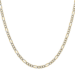 10kt Two-tone Gold Unisex Solid Figaro Pave Chain 2.0mm 24 inches