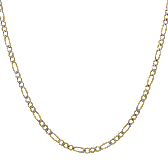 10kt Two-tone Gold Mens Solid Figaro Pave Bracelet 2.0mm 9 inches