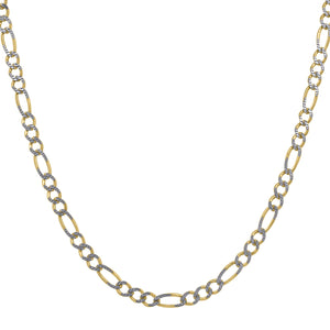 10kt Two-tone Gold Unisex Solid Figaro Pave Chain 2.5mm 24 inches