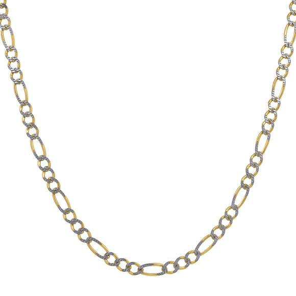 10kt Two-tone Gold Unisex Solid Figaro Pave Chain 2.5mm 24 inches
