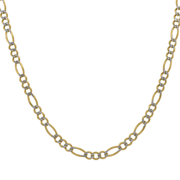 10kt Two-tone Gold Mens Solid Figaro Pave Bracelet 3.5mm 9 inches