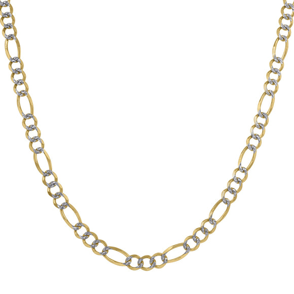 10kt Two-tone Gold Unisex Solid Figaro Pave Chain 4.5mm 30 inches