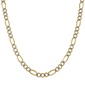 10kt Two-tone Gold Unisex Solid Figaro Pave Chain 5.3mm 30 inches