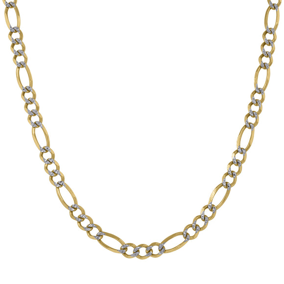 10kt Two-tone Gold Unisex Solid Figaro Pave Chain 5.3mm 30 inches