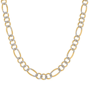 10kt Two-tone Gold Unisex Solid Figaro Pave Chain 6.6mm 30 inches