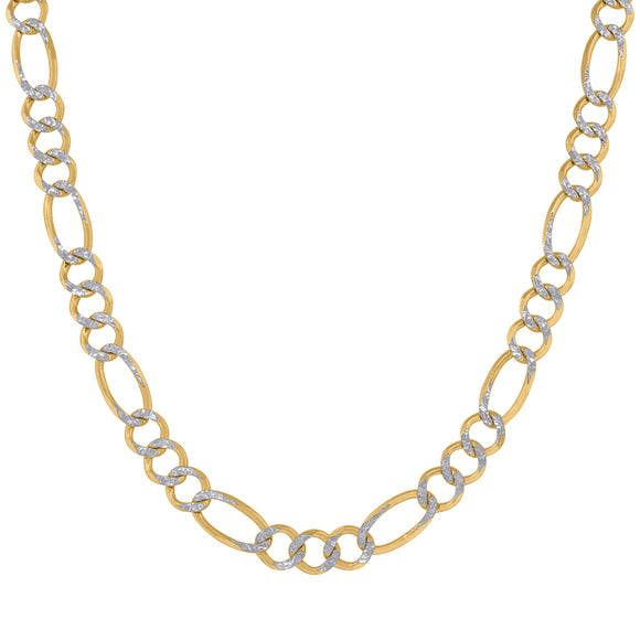 10kt Two-tone Gold Unisex Solid Figaro Pave Chain 6.6mm 30 inches