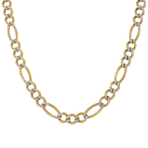 10kt Two-tone Gold Unisex Solid Figaro Pave Chain 8.0mm 30 inches