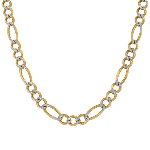 10kt Two-tone Gold Unisex Solid Figaro Pave Chain 8.0mm 30 inches