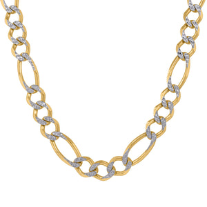 10kt Two-tone Gold Unisex Solid Figaro Pave Chain 9.0mm 30 inches