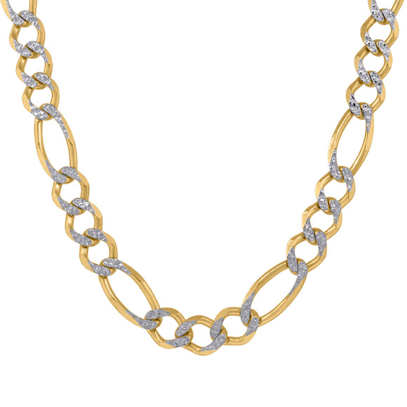 10kt Two-tone Gold Unisex Solid Figaro Pave Chain 9.0mm 30 inches