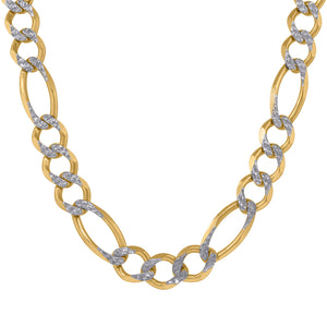 10kt Two-tone Gold Unisex Solid Figaro Pave Chain 11.5mm 30 inches