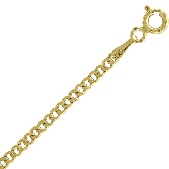 10kt Yellow Gold Unisex Hollow Cuban Bracelet 2.4mm 9 Inches