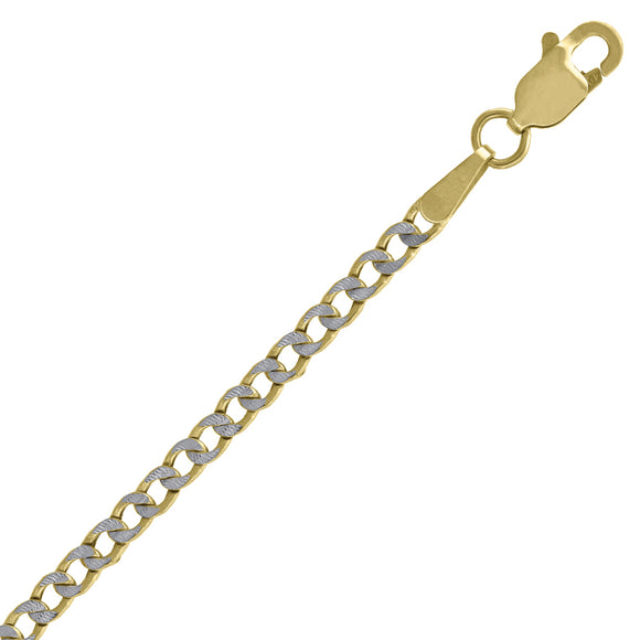 10kt Two-tone Gold Unisex Hollow Pave Cuban Bracelet 2.4mm 9 Inches