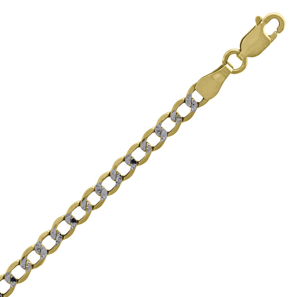 10kt Two-tone Gold Mens Hollow Pave Cuban Bracelet 4mm 9 Inches