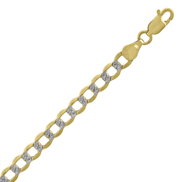 10kt Two-tone Gold Mens Hollow Pave Cuban Bracelet 4.5mm 8 Inches