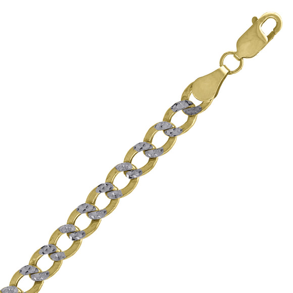 10kt Two-tone Gold Mens Hollow Pave Cuban Bracelet 5mm 9 Inches